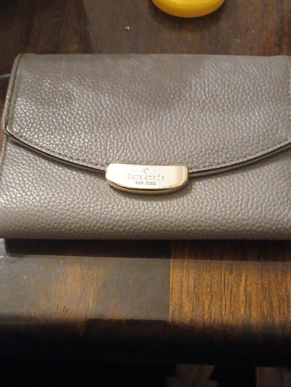 kate spade Foldover Pebbled Leather Wallet - Gray with Gold Hardware
